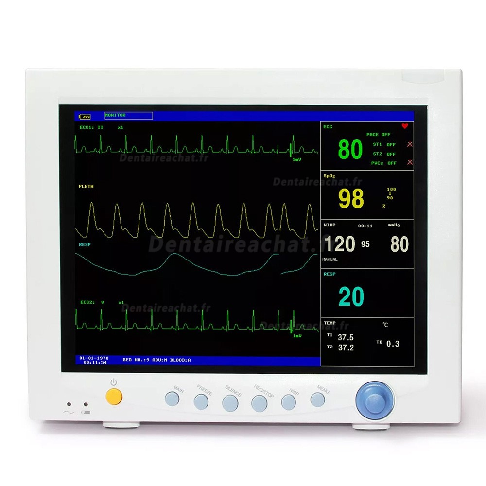 CONTEC® CMS7000 Moniteur multiparamétrique (Température, Respiration, Fréquence de pouls, NIBP, SpO2, ECG)